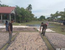 Babinsa Tuntaskan Tugas Sosial, Bantu Jemur Udang Ebi Sebagai Bahan Dasar Terasi