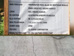 Peningkatan Ruas Jalan di Desa Sei mentaram.TA 2024 Dengan Angaran Senilai Rp.3,675.834.599.42.Suda Retak di Duga Akibat Rekanan Merai Keuntungan.