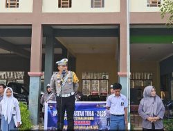 Sat Lantas Polres Simalungun Gelar Sosialisasi Keselamatan Berkendara di SMK Satria Budi Perdagangan.