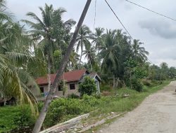 Bahayakan Keselamatan Pengguna Jalan, PLN Tanjung Tiram Diminta Perbaiki Tiang Listrik Nyaris Tumbang