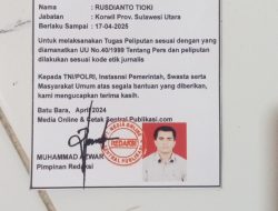 Atas Nama Rusdianto Tioki Sesuai di Surat Tugas Nya,Dan KTA Bukan Lagi Sebagai Korwil Provinsi Sulawesi Utara.