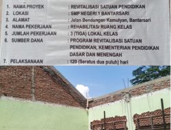 Papan Pengumuman Informasi Anggaran Pekerjaan Suakelolah SMP Negeri 1 Bantarsari Diduga Tidak Transparan