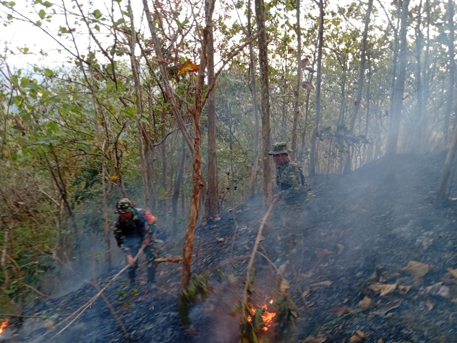 Gerak Cepat Koramil 14/Cimanggu Padamkan Kebakaran Lahan di Bantarmangu