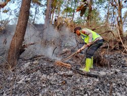 Gerak Cepat Polsek Cimanggu Bersama Warga Jinakkan Api, Kebakaran Lahan Berhasil Dipadamkan