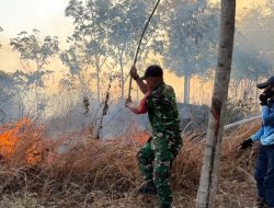 Anggota Koramil 17/Dayeuhluhur Padamkan Kebakaran Lahan PTPN IX Warnasari