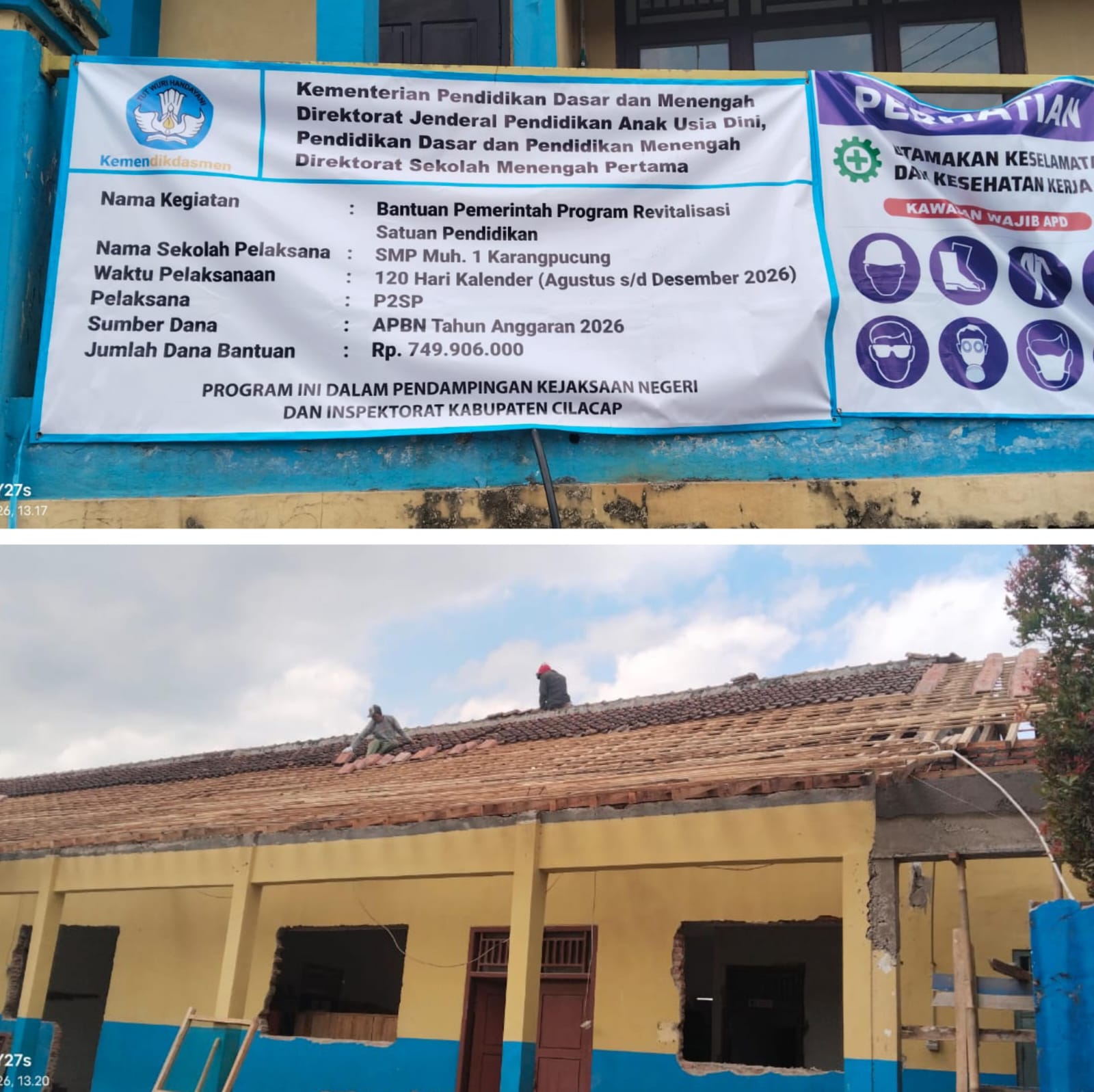 Pekerjaan Revitalisasi SMP Muhammadiyah 1 Karangpucung Diduga Tidak Transparan