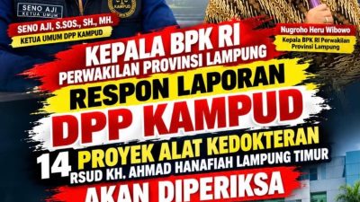Kepala BPK RI Lampung Respon Laporan DPP KAMPUD: 14 Proyek Alkes RSUD KH Ahmad Hanafiah Lamtim Akan Diperiksa