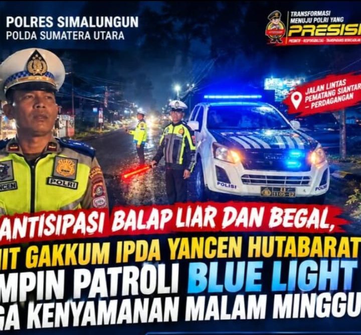Antisipasi Balap Liar dan Begal, Kanit Gakkum IPDA Yancen Hutabarat Pimpin Patroli Blue Light Jaga Kenyamanan Malam Minggu
