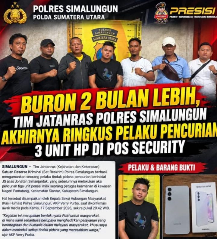 Dua Bulan Buron, Tim Jatanras Polres Simalungun Ringkus Pelaku Curi 3 HP di Pos Security Telkom