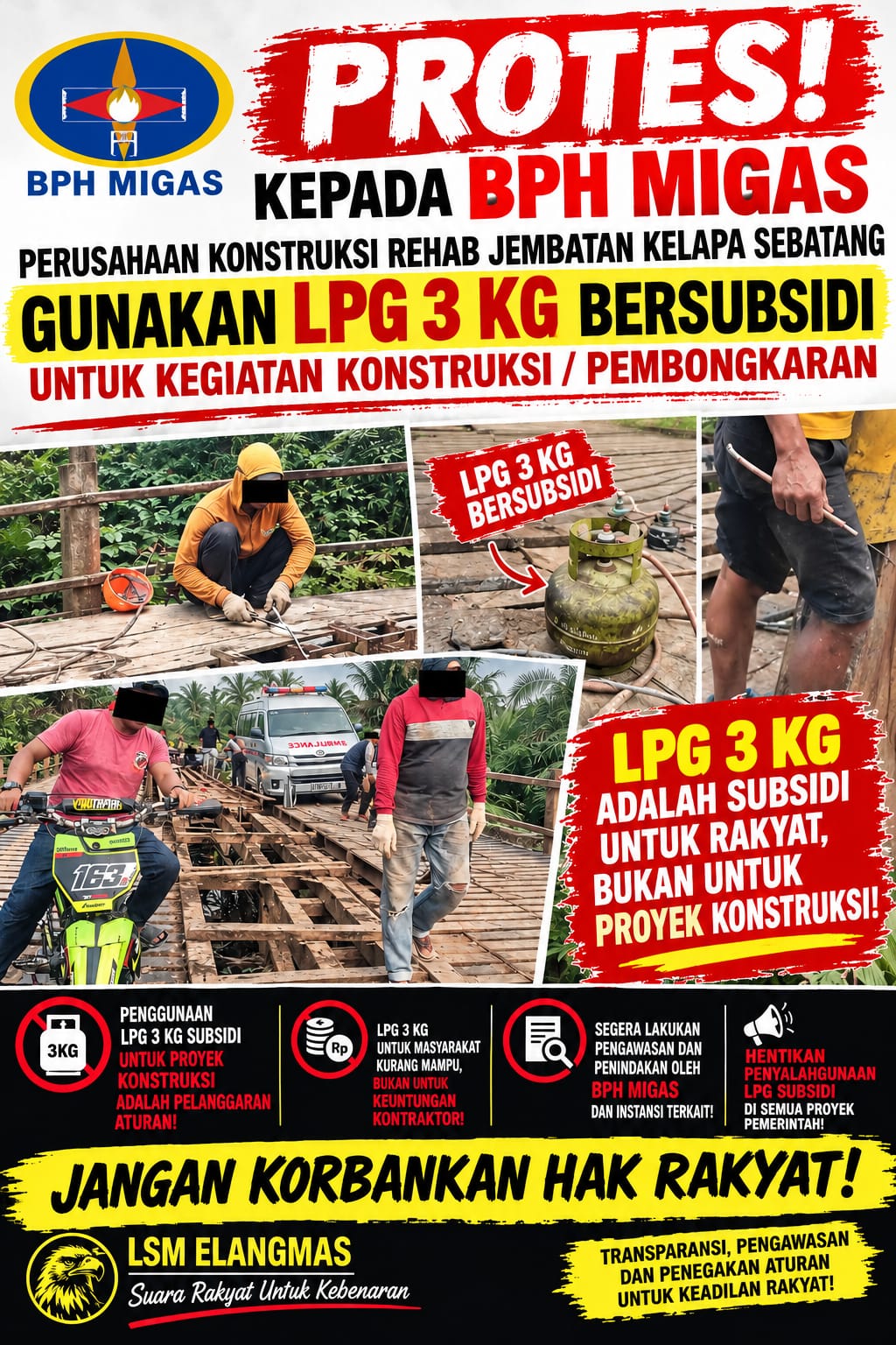 Rehabilitasi Jembatan Kelapa Sebatang Disorot, K3 Pekerja, LPG 3 Kg, dan Akses Warga Dipertanyakan