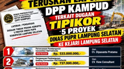 Dugaan Korupsi 5 Proyek Dinas PUPR Lampung Selatan 2024, KEJATI Lampung Teruskan Laporan DPP KAMPUD Ke KEJARI